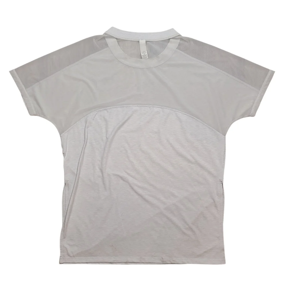 Athleta Mesh Shoulder Active Tee Gray White Workout Top Small - Picture 5 of 14